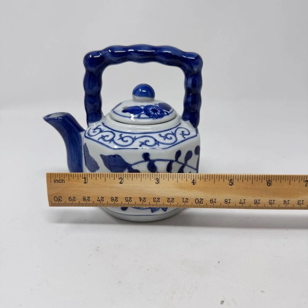 Blue and White Porcelain Teapot Floral Vine Design China Decorative Small